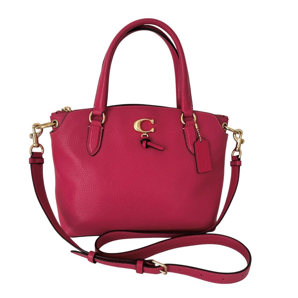 Coach Remi Satchel Pink Pebbled Leather Crossbody Shoulder Handbag 1317